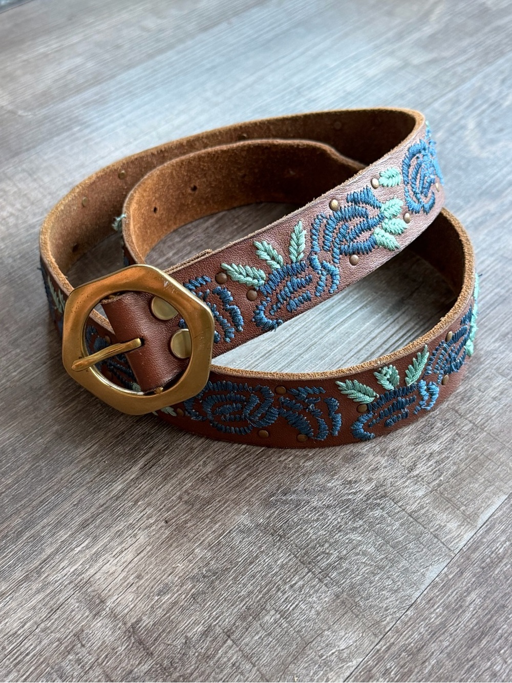 Lucky Brand Embroidered Leather Belt